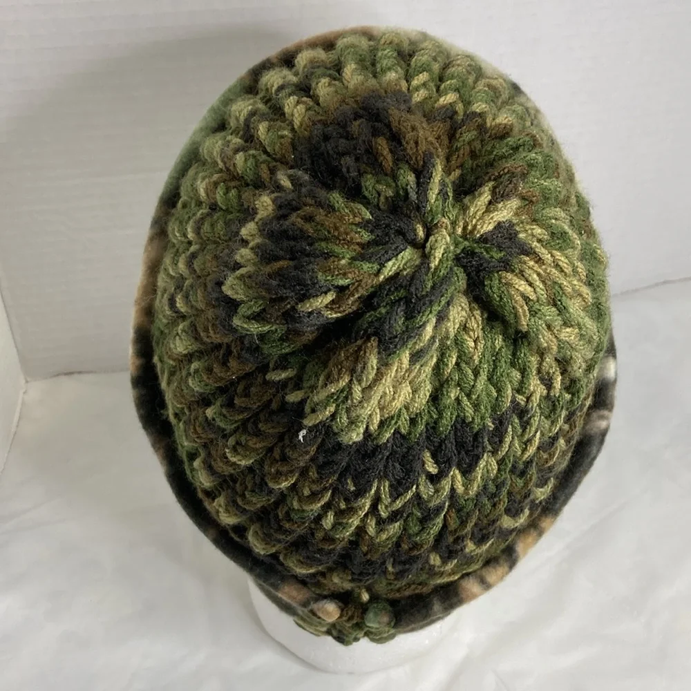 Handcrafted Camo Knit and Fleece Beanie Toque Hat Unisex